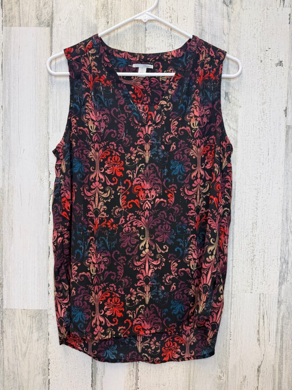 Halogen V-Neck Printed Sleeveless Camisole - Black Multi Floral Medallion